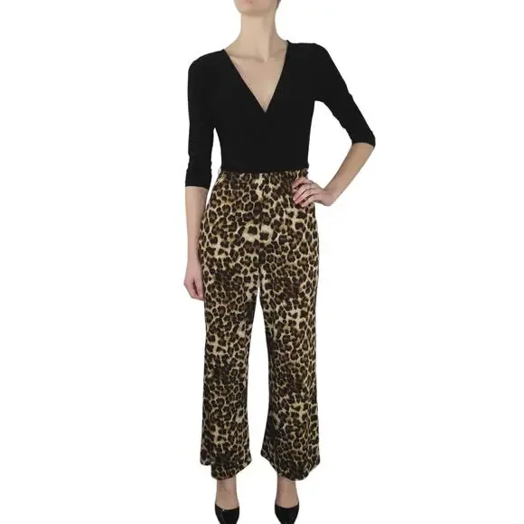 Venus Black And Leopard Pattern Long Sleeve Formal Jumpsuit Small - Picture 1 of 9